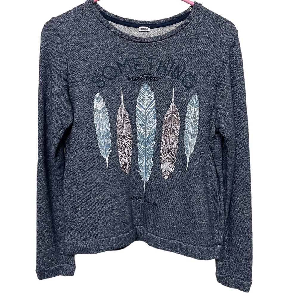 Multi colored feather sweater in blue Medium